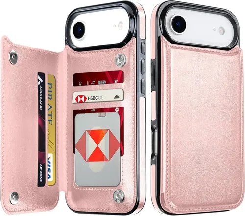 Vista 21 de Bizzib Funda tipo cartera para iPhone 17e con tarjetero, piel sintética de alta calidad, ranuras para tarjetas, protección contra caídas, a prueba