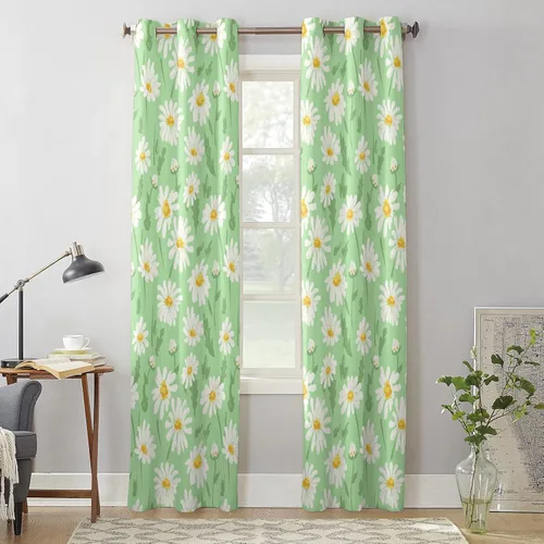 Vista 2 de Cortinas opacas con estampado verde 3D, cortinas de ventana con aislamiento térmico para oscurecer la habitación, juego de 2 paneles para sala