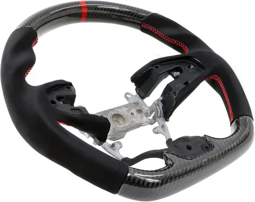 Vista 4 de IKON MOTORSPORTS, Volante compatible con Honda Civic de 10ª generación 2016-2021, volante de fibra de carbono sintética tipo ante con costuras rojas