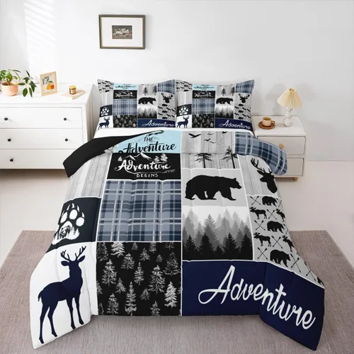 Vista 17 de Erosebridal Juego de edredón con temática de pesca, juego de ropa de cama rústica de granja tamaño individual para niños, adolescentes y adultos