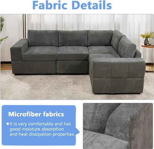 Vista 5 de A Ainehome Sofá seccional, juego de sofá de 4 asientos para sala de estar, sofá en forma de L, juegos de muebles seccionales para sala de estar
