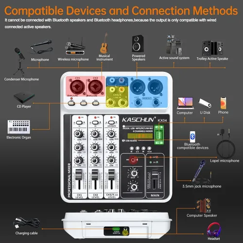 Vista 2 de Mezclador de audio DJ de 4 canales, tablero de sonido Bluetooth