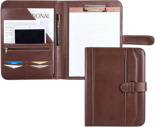 Vista 8 de Cuaderno Portafolio de Cuero con Carpeta, Portapapeles de Almacenamiento con Cubierta para Soporte de Bloc Legal Tamaño Carta A4, Bloc de Escritura