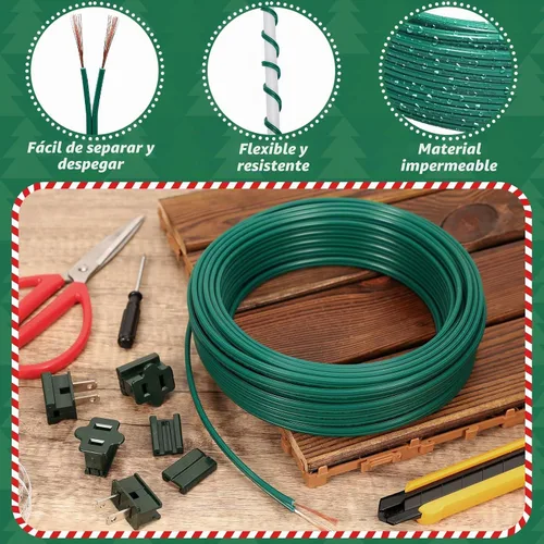 Vista 3 de Cable eléctrico de Navidad SPT-1 de 60 pies con 6 enchufes de vampiro, cable de calibre 18, cable eléctrico de 2 conductores, cable de bajo voltaje