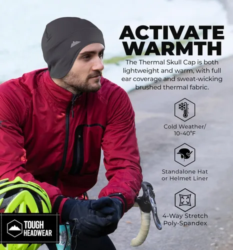 Vista 9 de Tough Headwear Gorras térmicas para casco para hombre, para invierno, gorra de casco y gorras de ciclismo para correr, esquiar, deportes de invierno