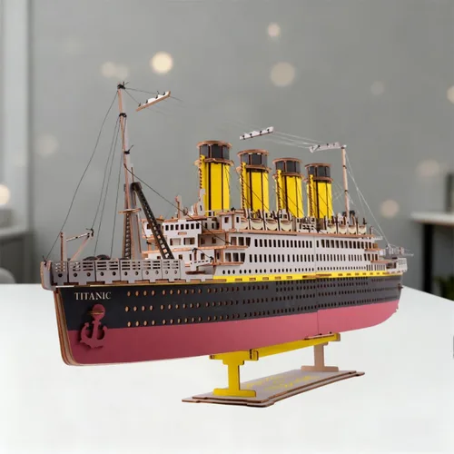 Vista 2 de Bitopbi Rompecabezas de madera 3D modelo Titanic de gran tamaño, crucero, versión en inglés, coleccionable, construcción de bricolaje, kit