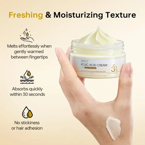 Vista 2 de BOLI Crema de ácido kójico, removedor de manchas oscuras, ácido azelaico + ácido salicílico + niacinamida + péptidos de retinol crema para la piel