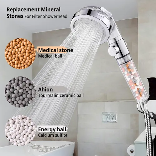 Vista 2 de 1 paquete de 1.76 oz de repuesto para filtro de ducha mineral, cuentas de agua purificadora, cuentas de piedra natural para filtro de cabezal