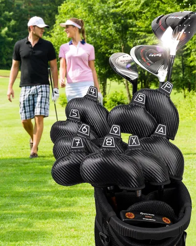 Vista 7 de Iron Golf Head Club Set,10pcs Golf Iron Covers, Black Leather Headcover Wedge Covers for Callaway Taylormade Ping Cobra RH and LH Etc