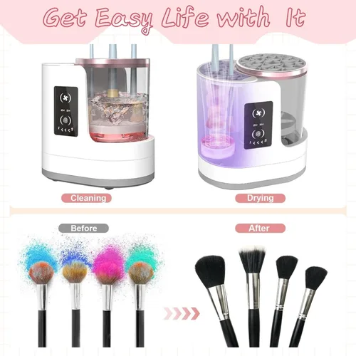 Vista 2 de Máquina limpiadora de brochas de maquillaje eléctrica con secado automático, limpiador de brochas portátil para pieles sensibles, pinceles
