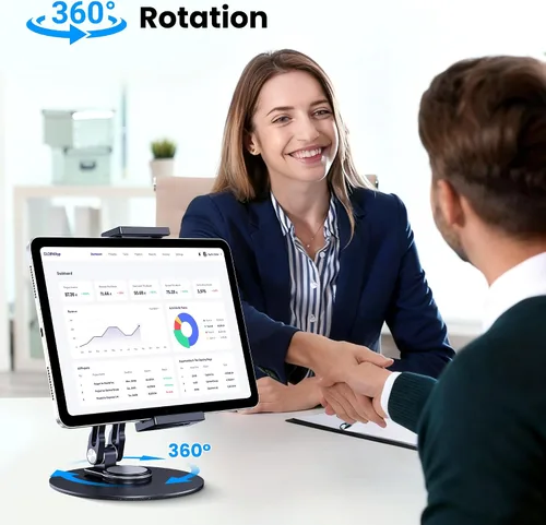 Vista 3 de Soporte para tableta para iPad, ajustable con base giratoria de 360 grados para escritorio, soporte giratorio de aluminio para tableta compatible