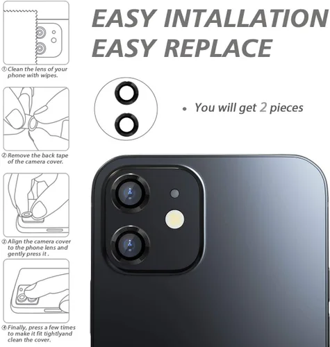Vista 4 de CloudValley Protector de cámara trasera compatible con iPhone 12/12 Mini/11, aleación de aluminio, cobertura completa y lente de cámara de película