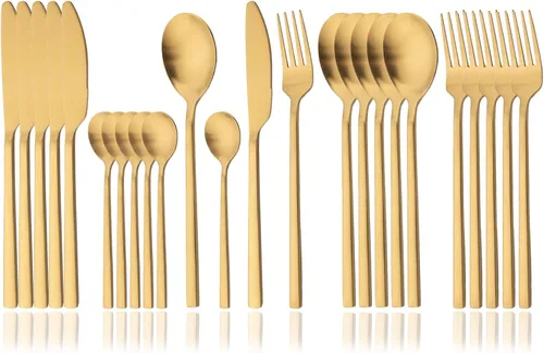 Vista 13 de JASHII Juego de cubiertos cepillados, juego de cubiertos de acero inoxidable de 24 piezas, servicio para 6, cuchillo mate, tenedor, cucharas