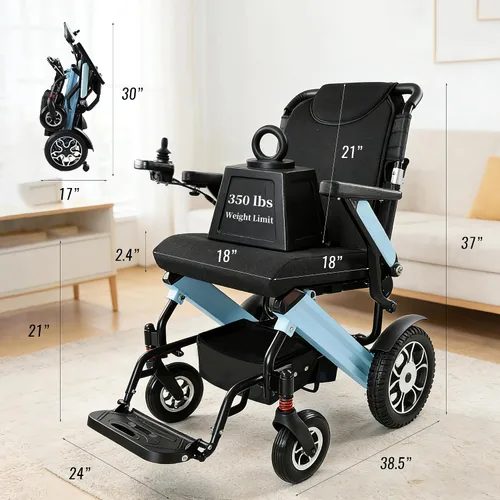 Vista 8 de YL002 Silla de ruedas eléctrica plegable ligera para adultos y personas mayores, motores duales de 500W sin escobillas, alcance de 30 millas