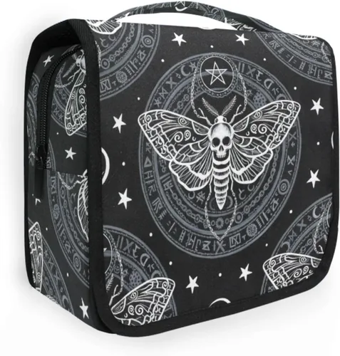 Vista 35 de MNSRUU Neceser colgante con diseño de calavera y girasol, bolsa de maquillaje de viaje para artículos de tocador, organizador de artículos