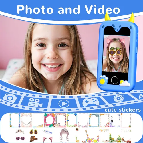Vista 2 de Teléfono de juguete para niños, juguetes de teléfono inteligente con cámara dual - regalo de Navidad y cumpleaños para niños de 3 a 12 años
