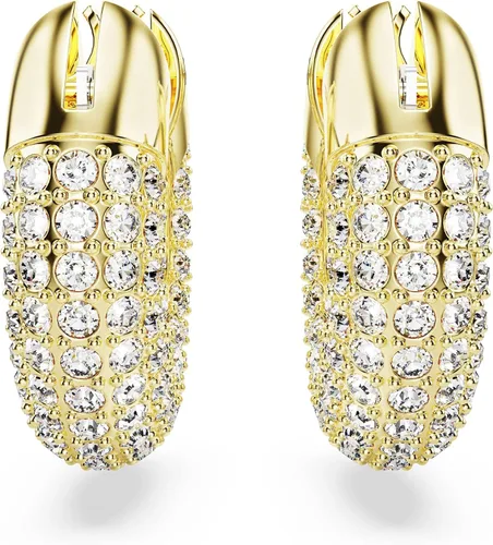 Vista 2 de Aretes de aro Swarovski Dextera, pavé, blanco, acabado en tono dorado