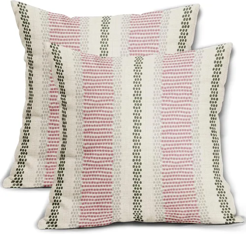 Vista 51 de Juego de 2 fundas de almohada negras y azules con rayas de puntos grises, decorativas para exteriores, estilo boho rústico, para sofá, cama, cojín