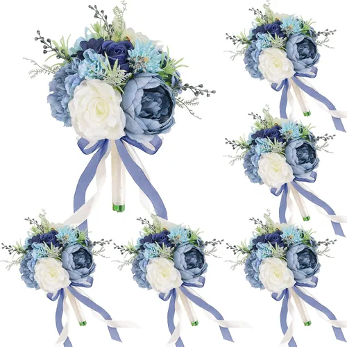 Vista 31 de Ramos de novia bohemios para boda, ramos de 9 pulgadas de flores artificiales para decoraciones de centro de mesa de ceremonia y aniversario, rosas