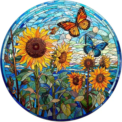 Vista 9 de Rompecabezas de madera para adultos, rompecabezas de madera de girasol de cristal, rompecabezas de madera de forma única para adultos, rompecabezas