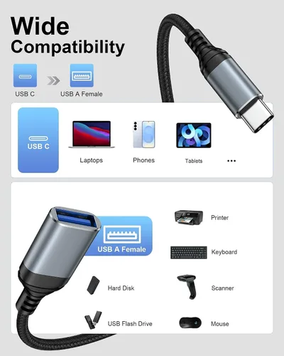 Vista 7 de AILKIN Adaptador USB C a USB 3.0, adaptador OTG para Android, USB C macho a USB hembra OTG cable para iPhone 17/17e/17Pro/Air/16 Pro/16e/16/15 Pro
