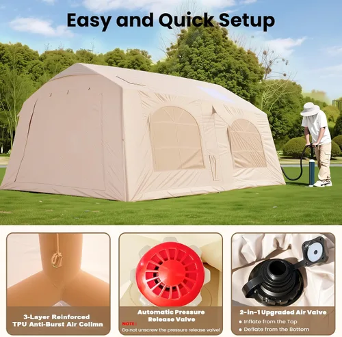 Vista 8 de Inflatable Tents for Camping, Blow Up Tent with Hand Pump, Easy Setup Inflatable Hot Tent with Stove Jack, Waterproof Oxford Air Glamping Tents for