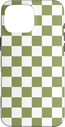 Vista 19 de Funda para iPhone 17 con diseño de cuadros verde oliva estético retro