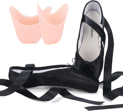 Vista 4 de WENDYWU Zapato de ballet profesional para niños niña y señoras rosa PU suela ballet Pointe zapatos de baile con almohadillas para los dedos