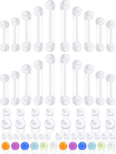 Vista 5 de Anillos de lengua de plástico de 14 G para cirugía deportiva, joyería de piercing de lengua transparente, acrílico flexible, recto, puente de barra
