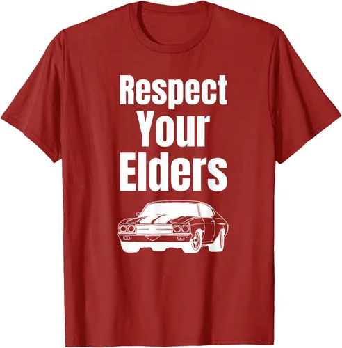 Vista 40 de Divertido regalo de auto para chicos – Respect Your Elders Classic Muscle Car Camiseta, Negro, S
