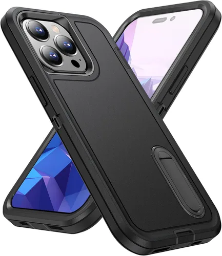 Vista 10 de IDweel Funda para iPhone 15 con soporte, protección resistente a los golpes, antiarañazos, delgada, ligera, protectora resistente, funda rígida