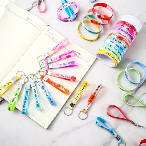 Vista 4 de Sratte 120 pulseras motivacionales, regalos inspiradores, llaveros inspiradores, regalo de agradecimiento para la semana de CNA, profesores