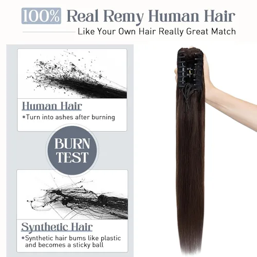 Vista 95 de Rich Choices Extensión de cola de caballo con clip de garra, cabello humano real, una pieza, extensiones de cabello largo Remy para mujer, #18P613