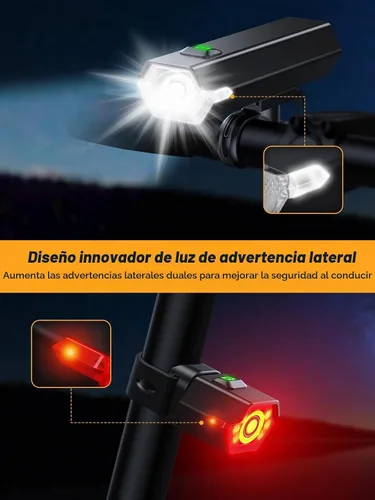 Vista 2 de Cuvccn Luces de bicicleta superbrillantes de 1000 lúmenes con luz lateral, 4+6 modos recargables de bicicleta delanteras y traseras, faros