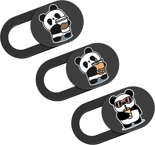 Vista 12 de Funda deslizante para cámara de laptop, 0.02 pulgadas, ultradelgada, linda con diseño de panda, para MacBook Pro, laptops, smartphone, Mac, PC Negro