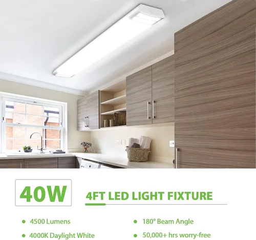 Vista 4 de ANTLUX Luces LED empotradas de 4 pies, luz lineal de 40 W, 4500 lm, blanco neutro de 4000 K, accesorios de iluminación de techo envolventes LED