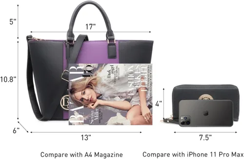 Vista 54 de Dasein Satchel Purse Handbag for Women Large Shoulder Work Tote Bag With Matching Wallet