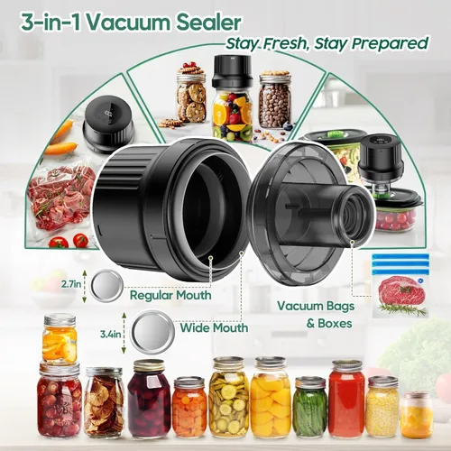 Vista 11 de Kit de sellador al vacío para tarros de masón, sellador automático de Trabaja con boca ancha+regular