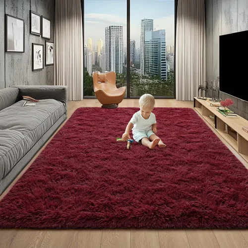 Vista 14 de Foxmas Alfombras de Área Suaves y Esponjosas para Dormitorio, Habitación de los Niños, Alfombra de Guardería de Felpa Peluda, Alfombras Peludas