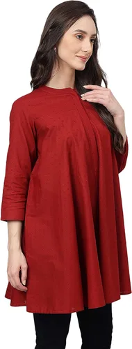 Vista 5 de Janasya Indian Dobby - Túnica de algodón liso acampanado para mujer (colección San Valentín)