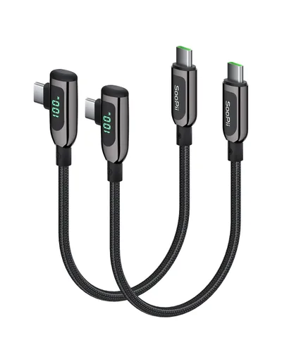 Vista 22 de SOOPII 100W Cable USB C a USB C de Ángulo Recto, Cable de Aleación de Zinc de 1 Pie de Tipo-C Trenzado de Nylon con Pantalla LED para iPad