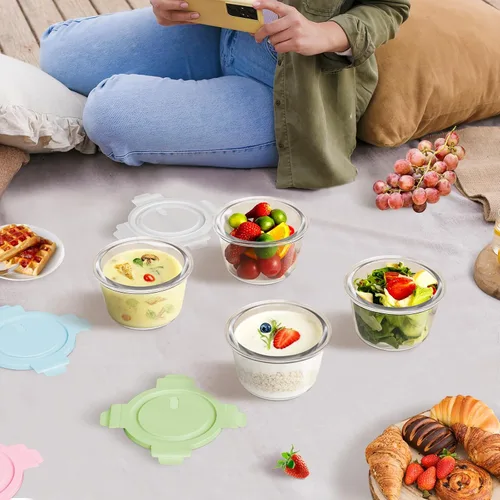Vista 9 de 16 onzas Recipientes de vidrio para preparar comidas, recipientes herméticos de vidrio de 2 tazas con tapas, recipientes de sopa de vidrio