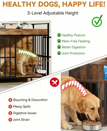 Vista 6 de Muebles de jaula para perros grandes y resistentes con cuencos y ruedas giratorios de 360°