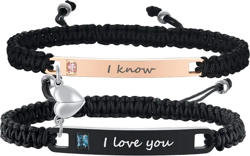 Vista 8 de MEALGUET Pulsera personalizada para pareja, juego de pulseras personalizadas para parejas, pulsera de atracción mutua, nombre personalizado, pulsera