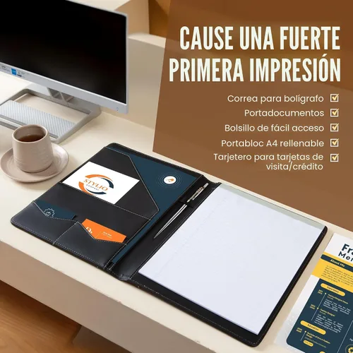 Vista 2 de STYLIO - Padfolio, carpeta organizadora de portafolio p/currículum/entrevista, documento legal, tarjeta comercial, bloc de notas tamaño carta Negro