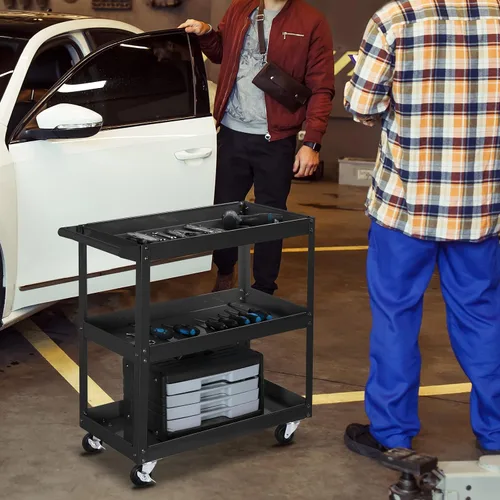 Vista 6 de TUFFIOM Carrito de herramientas rodante de 3 niveles, capacidad de 330 libras, con mango ergonómico, negro