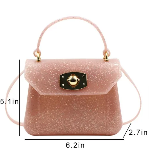 Vista 7 de Bolso pequeño para niñas pequeñas de gelatina de color caramelo, bolso cruzado de hombro, Rosa (Glitter Pink)