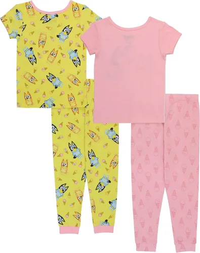 Vista 2 de Bluey Conjunto de pijama de algodón ajustado de 4 piezas, suave y lindo para niñas