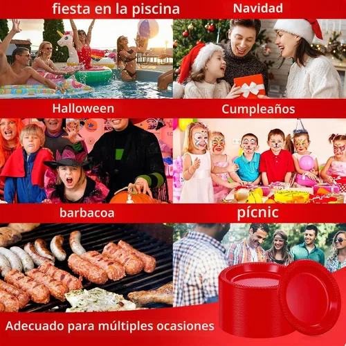 Vista 7 de Mimorou 200 platos de plástico rojo pequeños desechables a granel de 6 pulgadas para todas las ocasiones, eventos especiales, bodas, cumpleaños