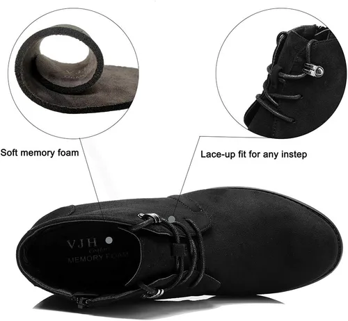 Vista 3 de VJH confort - Botines para mujer, con cordones, punta redonda, cómodos, de tacón bajo, con cremallera lateral